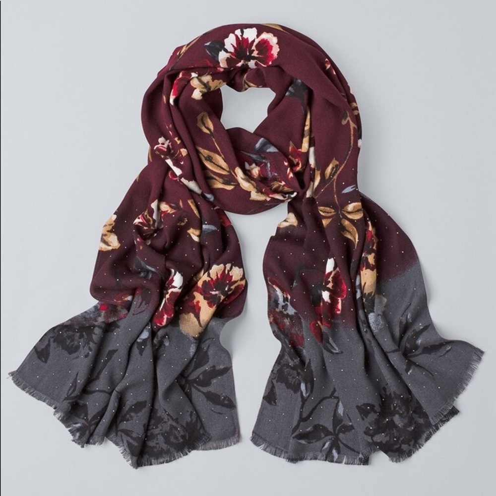 Studded floral printed scarf